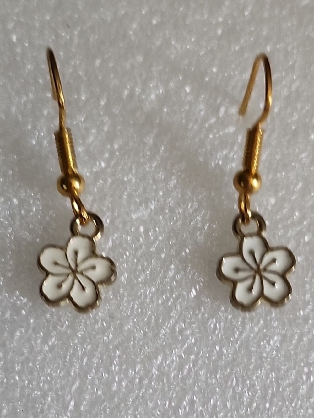 Hand Crafted White Flower Earrings with Gold Hooks